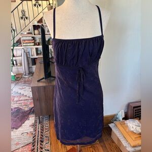 Vintage Y2K Whimsygoth Purple Slip Dress Black Sparkle Overlay Large EUC 90s